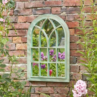 The Range Large Green Verdigris Arched Window Style Wall Mirror Home / Garden - Green