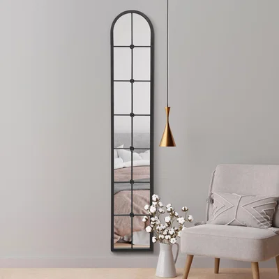 The Range Arcus Slim Framed Metal Arch Leaner Wall Mirror - Black / 170cm