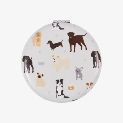 The Range Wags  Whiskers Dog Compact Mirror - Portable Makeup  Travel Mirror - White