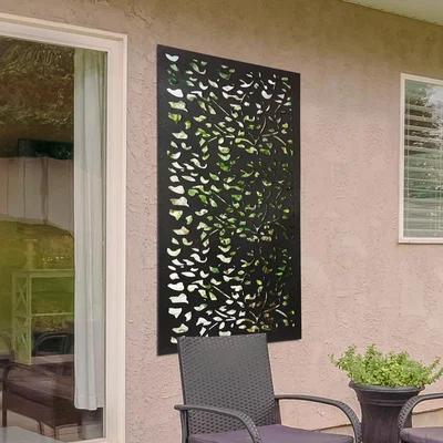 The Range MirrorOutlet Amarelle Metal Leaf design Garden Screen Mirror 120 x 60cm - Antique Black
