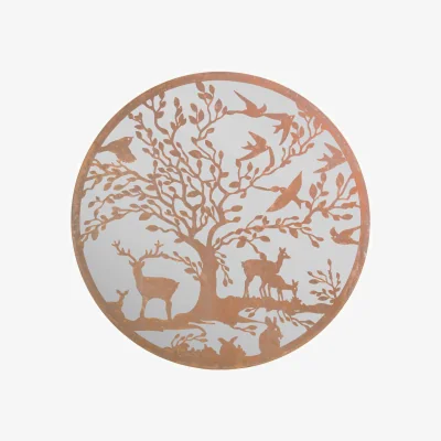 The Range MirrorOutlet Stag Deer Tree Design Round Garden Mirror 100 x 100 CM - Brown
