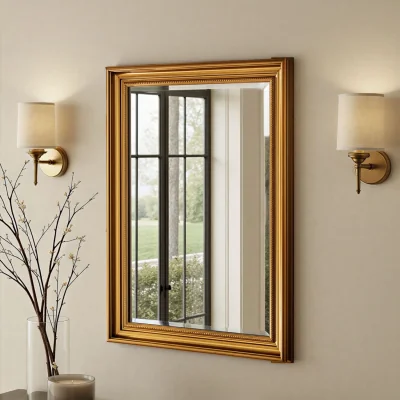 The Range Beaded Classic Framed Bevelled Wall Mirror - Gold