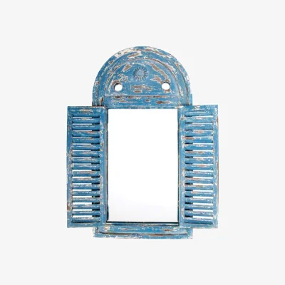 The Range Louvre Rustic Wooden Garden Glass Outdoor Mirror Blue - Blue