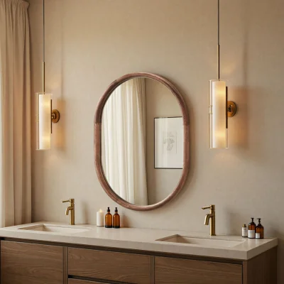 The Range Solid Oak Oval Warm Wood Wall Mirror - Brown