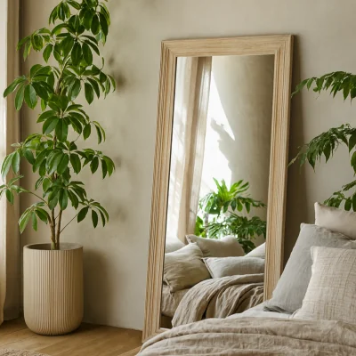 The Range Tall Rectangular Natural Wood Mirror - Brown