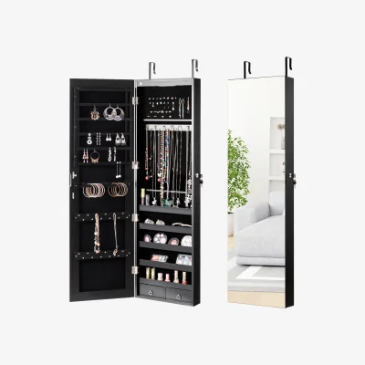 The Range Mirror Jewelry Armoire Over Door Jewelry Organizer  - Black