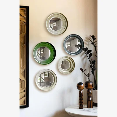 Rockett St George Set Of 5 Metal Frame Mirrors in Green & Natural