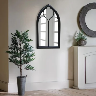 The Range Multicolor Arched Top Wall Mount Plastic Mirror Framed Vintage Style 90x60 Cm  - Black