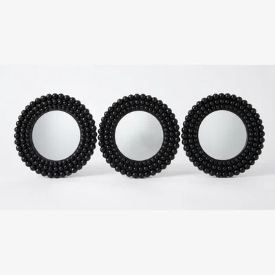 The Range 3x Gold Round Beaded Wall Mirror Plastic Frame 25Cm - Blacky