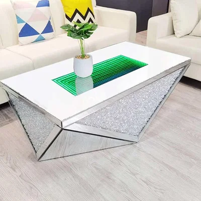 The Range Diamond Crushed  Mirror Coffee Table With LED Light - Silver