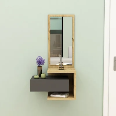 The Range Riveno Dresuar with Drawer and Mirror - Anthracite & Sapphire Oak