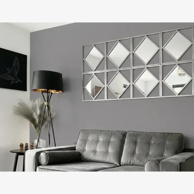 The Range 3x Silver Diamond Shape Square Frame Mirror 40Cm Dia. - Silver / 3