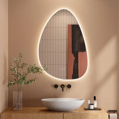 The Range Asymmetrical Dimmable LED Bathroom Mirror Anti-Fog - White / 55cm