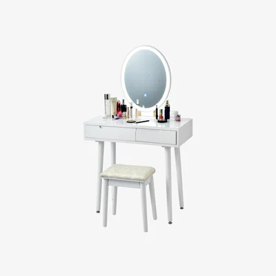 The Range Vanity Table Set with Lighted Mirror - White