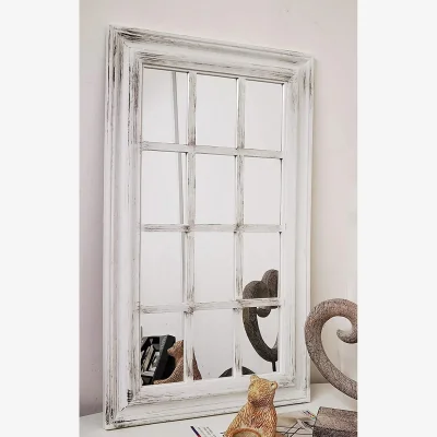 The Range White Rustic Rectangle Window Style Wall Mirror - White