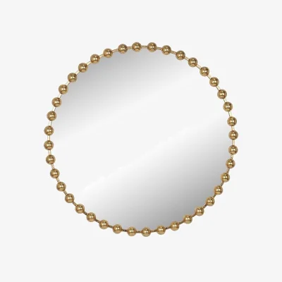 The Range Gold Beaded Bordered Frame Round Metal Mirror 80Cm - Golden