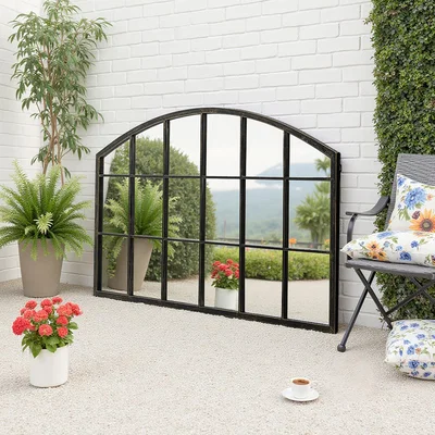 The Range Decorative Grid Arched Wall Mirror with Antique Bronze Frame - Bronze