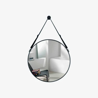 The Range Nordic Round Wall Mirror with Adjustable PU Strap - Black