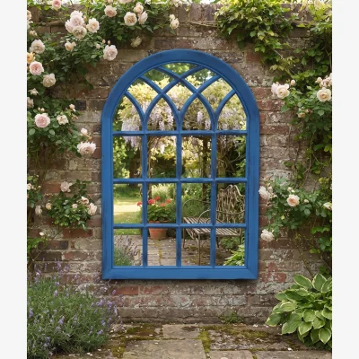 The Range Arched Window Mirror Blue Rustic Frame 50.5 X 71 X 2.5 CM - Blue Rustic