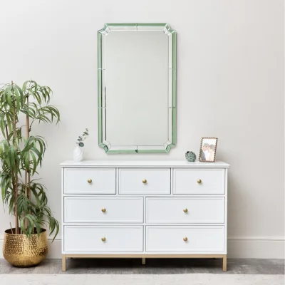 The Range Rectangle Green Glass Art Deco Wall Mirror 60cm x 100cm - Green
