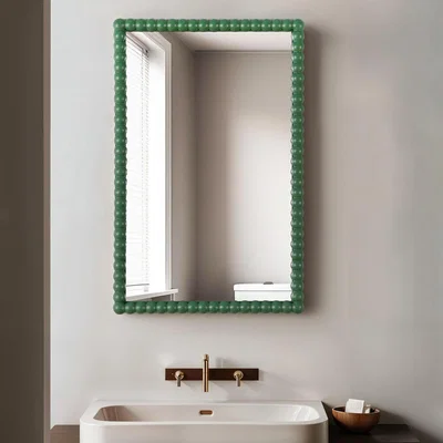 The Range Lecco - Wooden Wall Mirror with Beaded Frame - 60x90cm - Green