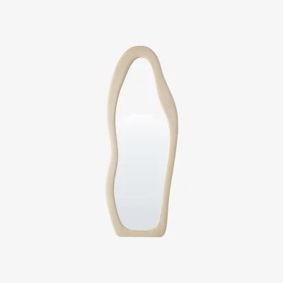 The Range Irregular Wavy Full-Length Floor Mirror with Soft Fleece Frame - Khaki