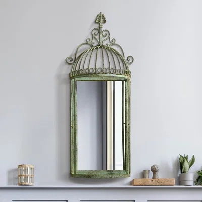 The Range MirrorOutlet The Kirkby Rustic Metal Birdcage Shaped Decorative Wall Mirror - Green