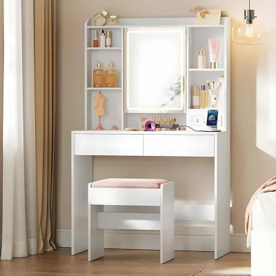 The Range Makeup Dressing Table LED Mirror 2 Drawers, White - Cloud White