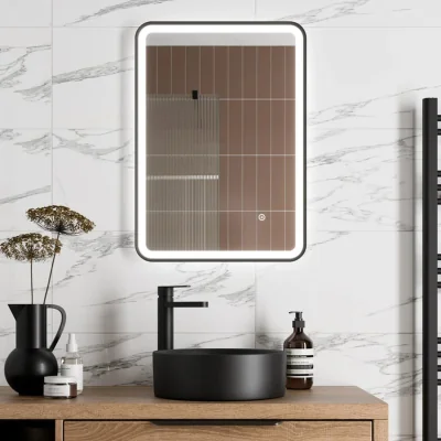 The Range Bathwell Rectangular LED Mirror with Demister - Matt Black