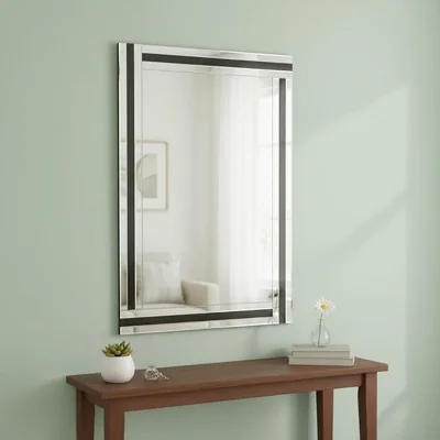 The Range Triple Stripes Wall Mirror Glass Black - Silver 90x60Cm -  BLACK AND SILVER