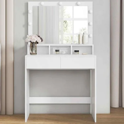 The Range Makeup Vanity Table LED Mirror Drawers, White - Cloud White