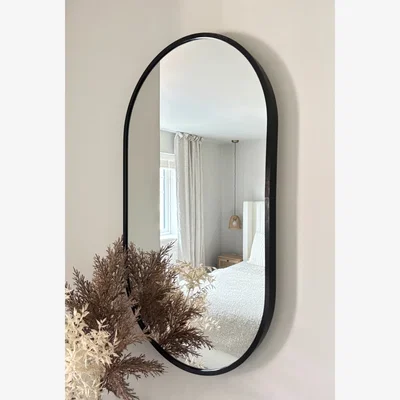 The Range Black Modern Metal Frame Oval Wall Mirror - 70cm - Part of the SOHO Range - Black