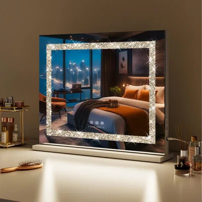 The Range Hollywood Crushed Diamond LED Vanity Mirror with 3 Colour Lights - White