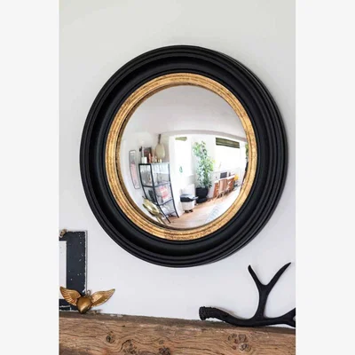 Rockett St George Black & Gold Framed Convex Mirror