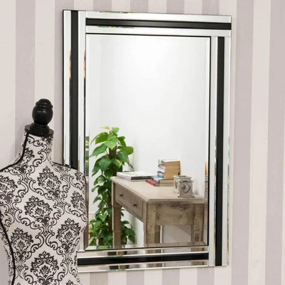 The Range MirrorOutlet Windrush Black and Silver Triple Bevelled Venetian Mirror 90 x 60cm - Black