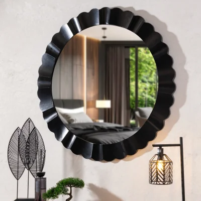 The Range Noir Scalloped Round Mirror - Black