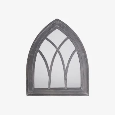 The Range Gothic Arched Rustic Wooden Garden Mirror Grey Wash 80cm x 66cm - Grey