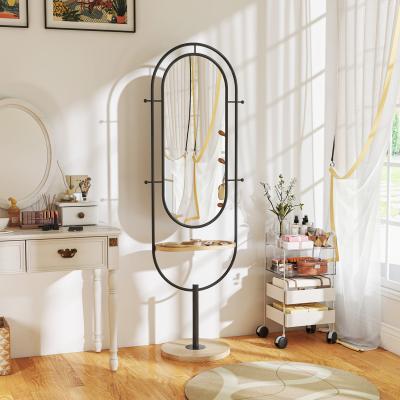 The Range HOMCOM Full Length Mirror Free Standing Mirror with Tray and Hooks - Black