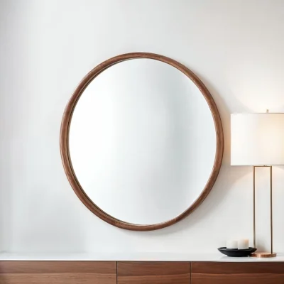 The Range Solid Oak Round Warm Wood Wall Mirror - Brown
