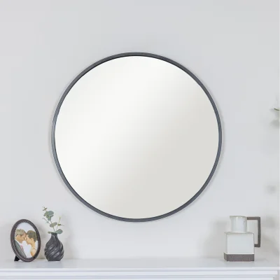 The Range Round Thin Framed Wall Mirror - Black