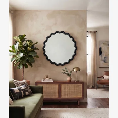 The Range Round Wavy Wall Black Mirror 49.5Cm - Blacky