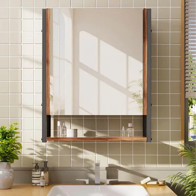 The Range Wall-Mounted Wood Effect Mirror Cabinet - Brown