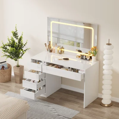 The Range WestWood Dressing Table 120CM Large Tabletop Vanity Desk LED Mirror 5 Drawers - White