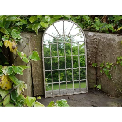 The Range Large Arched Metal Window Distressed Mirror Home or Garden (17106) - White