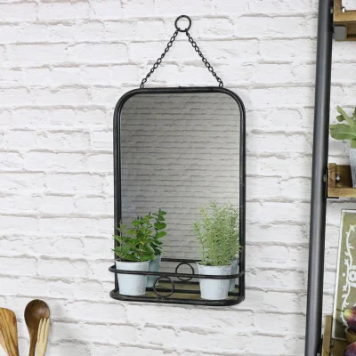 The Range Metal Vanity Wall Mirror with Shelf 32cm x 50cm - Black