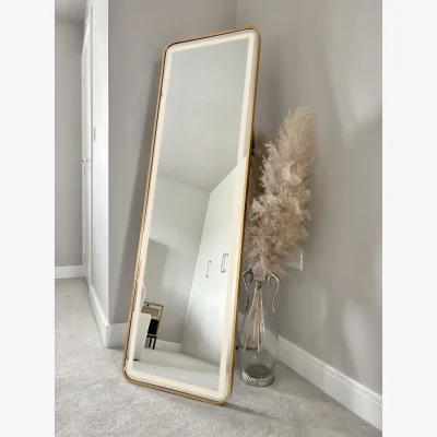 The Range Gold Tall LED Metal Frame Mirror Wall & Floor Standing - 145 x 45cm - Gold