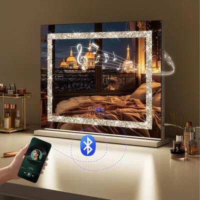 The Range FASCINATE Hollywood Crushed Diamond LED Vanity Mirror - White
