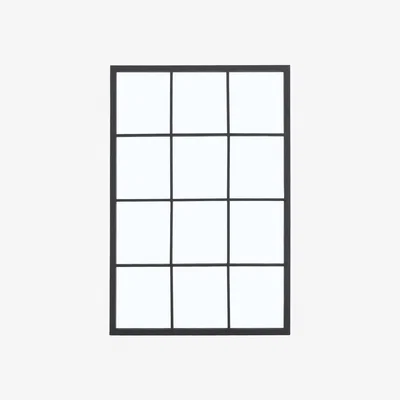 The Range Rectangular 12-Grid Glass Window Mirror with Metal Frame - Black