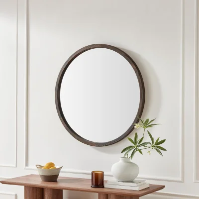 The Range Judith Wood Medium 80x80cm Round Wall Mirror - Walnut