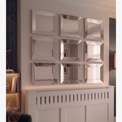 The Range 9x Silver Bevelled Edges 3D Wall Plastic Mirror Square Frame 39.5 X 39.5 X 3 CM - Silvery